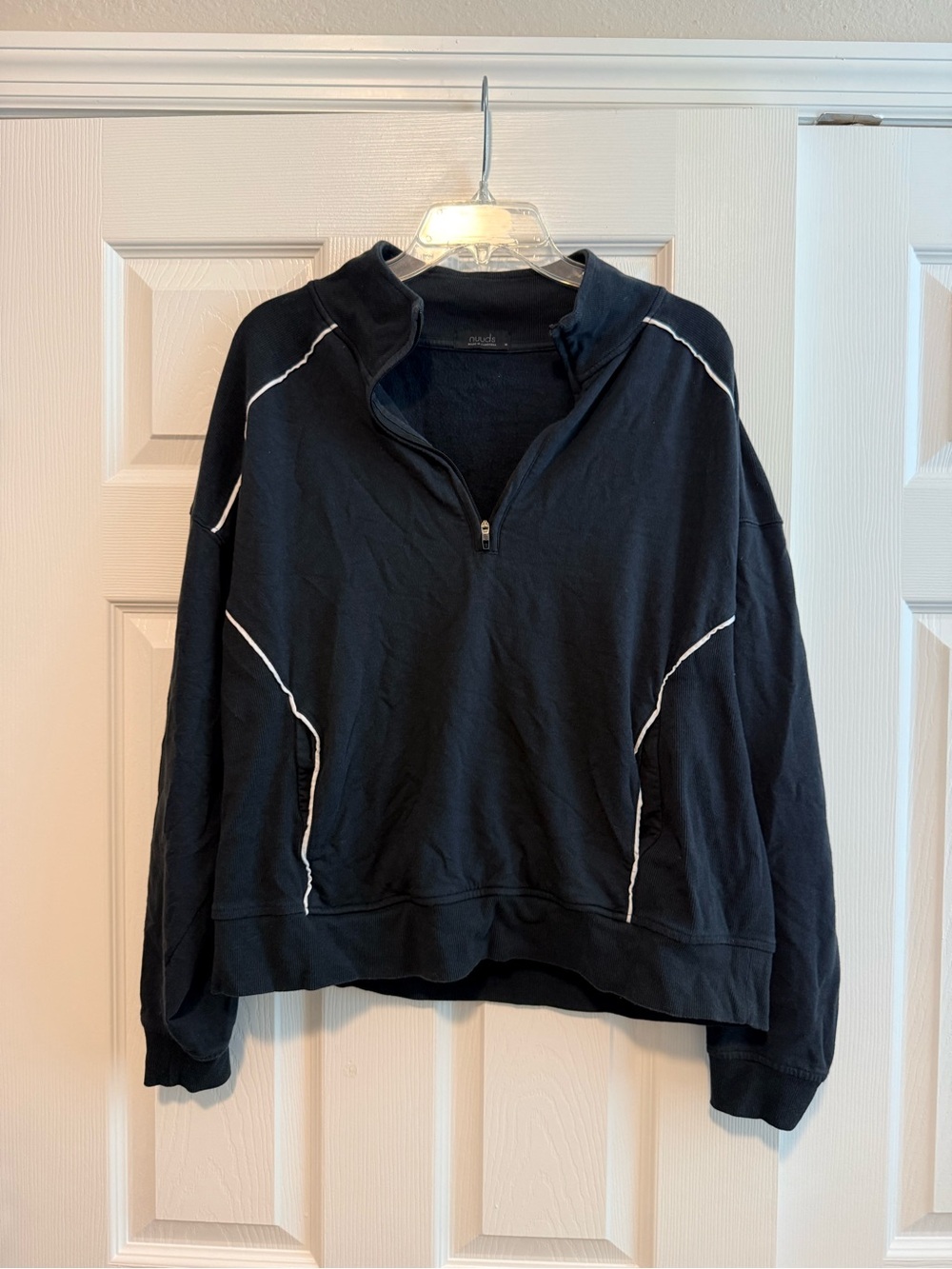 nuuds Black Quarter-Zip Pullover with White Piping